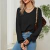 Women's Lazy Style Loose Short V-neck Lntern Long-sleeved Pullover Sweater