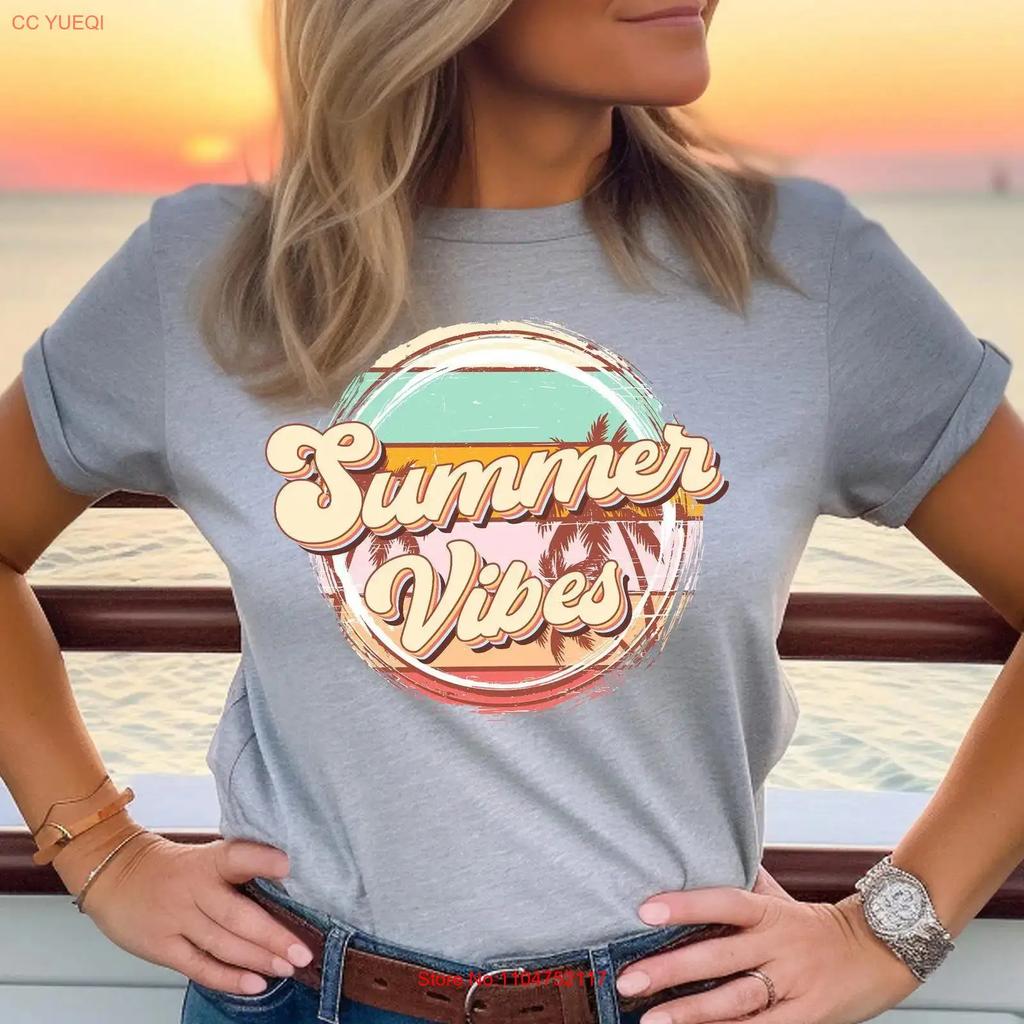 Retro Summer T Shirt Vibes Vacation Funny Fun Beach Lover Vintage Washed Top For Everyday Wear Breathable Stretched Fashion