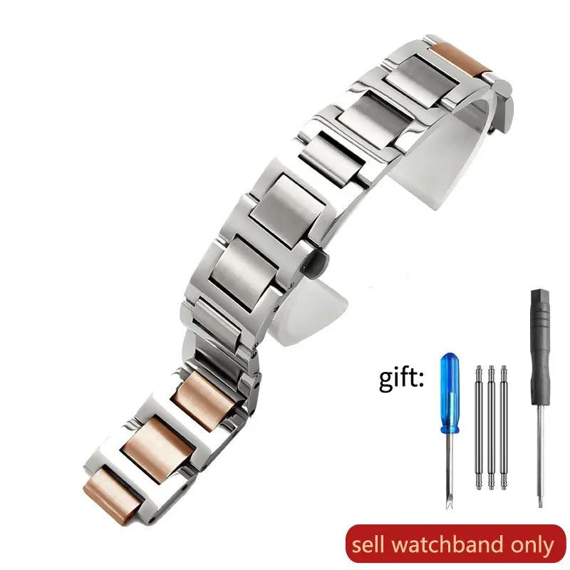 Stainless Steel Watch Strap for Cartier Blue Balloon Hand Men Women Steel Belt Raised Mouth Watchband Accessories 14.22mm