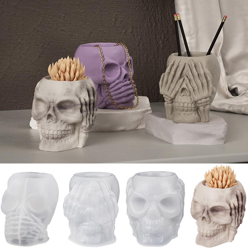 Concrete Flowerpot Mold Skull Shape Pen Holder Mold Cement Container Silicone Mold Succulent Planter Concrete Vase Mold