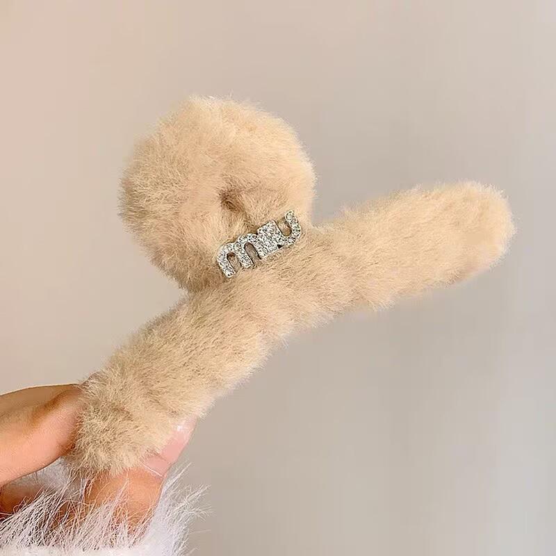 

2025 Заколка для волос из норки со стразами класса люкс - Женская большая заколка-акула для причесок пучок