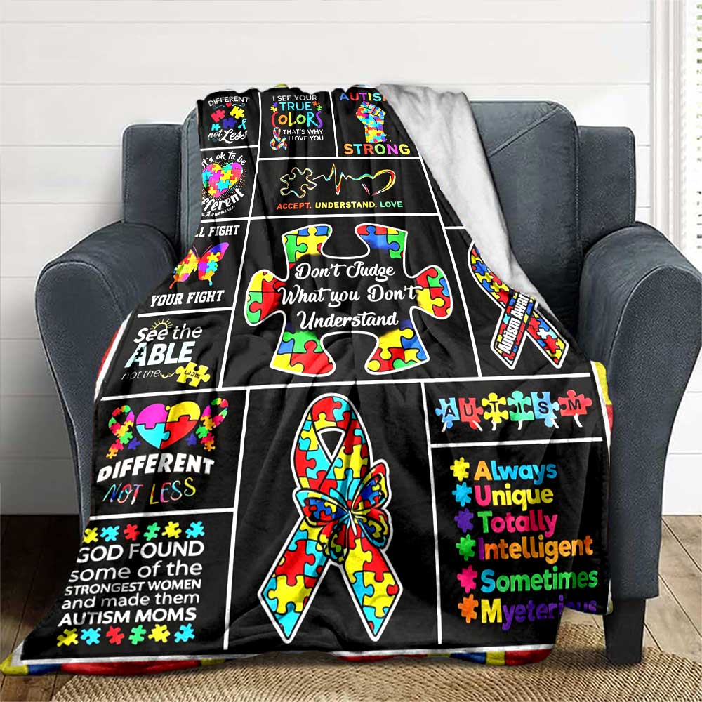 Autism Awareness Quotes Gift Blanket Ultra-Soft for Sofa Couch Office Bed Picnics Four Seasons Universal Digital Print Ideal Picnic Accessory Y47