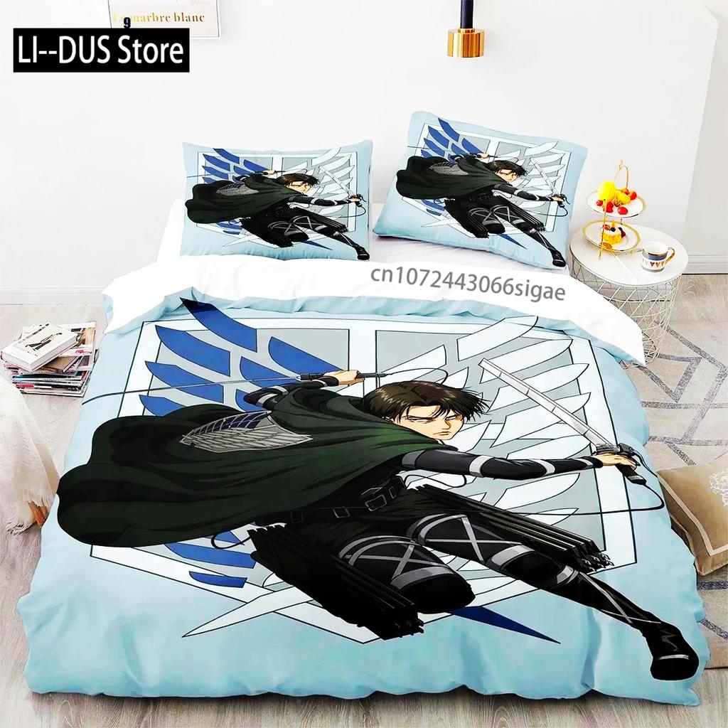Anime Attack On Titan Logo Bedding Set Boys Girls Twin Queen King Size Duvet Cover Pillowcase Bed Boys Adult Home Textileextile
