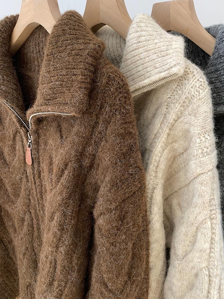 Oversized Chunky Cable Knit Sweater Coat for Women, Autumn Winter High-End Casual Knit Cardigan Top