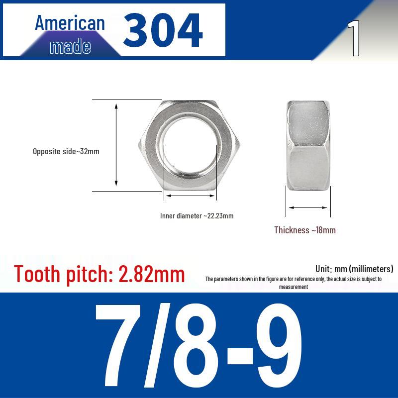 304 Edelstahl Grob- & Feingewinde Sechskantmutter für Zollschrauben (#4 bis 3/4)