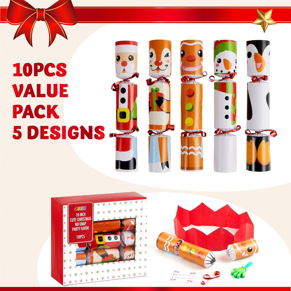 JOYFY 10 Pack Christmas Party Table Favor with Cute Christmas Characters Party Hat Joke & Little Gift Inside for Xmas Gift