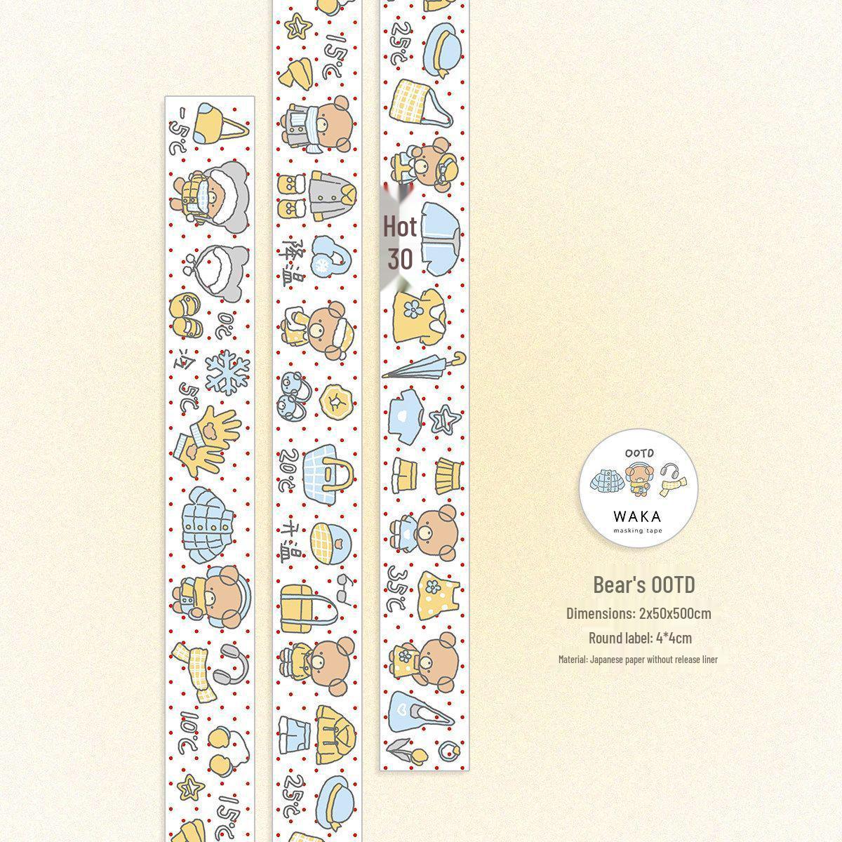 

Cute Bear Noodles Washi Tape & DIY Journal Stickers with Wood Stamp