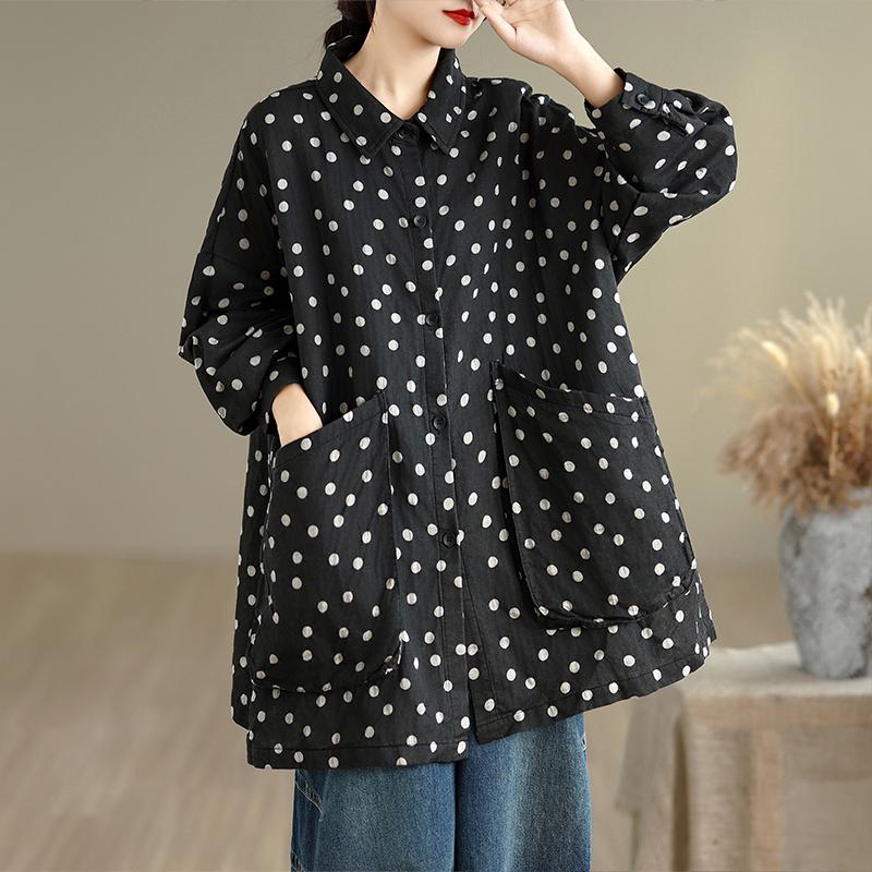 DIMANAF New Plus Size Autumn Women Coat Basic Long Sleeve Jackets Vintage Casual Loose Outerwear Black Cotton