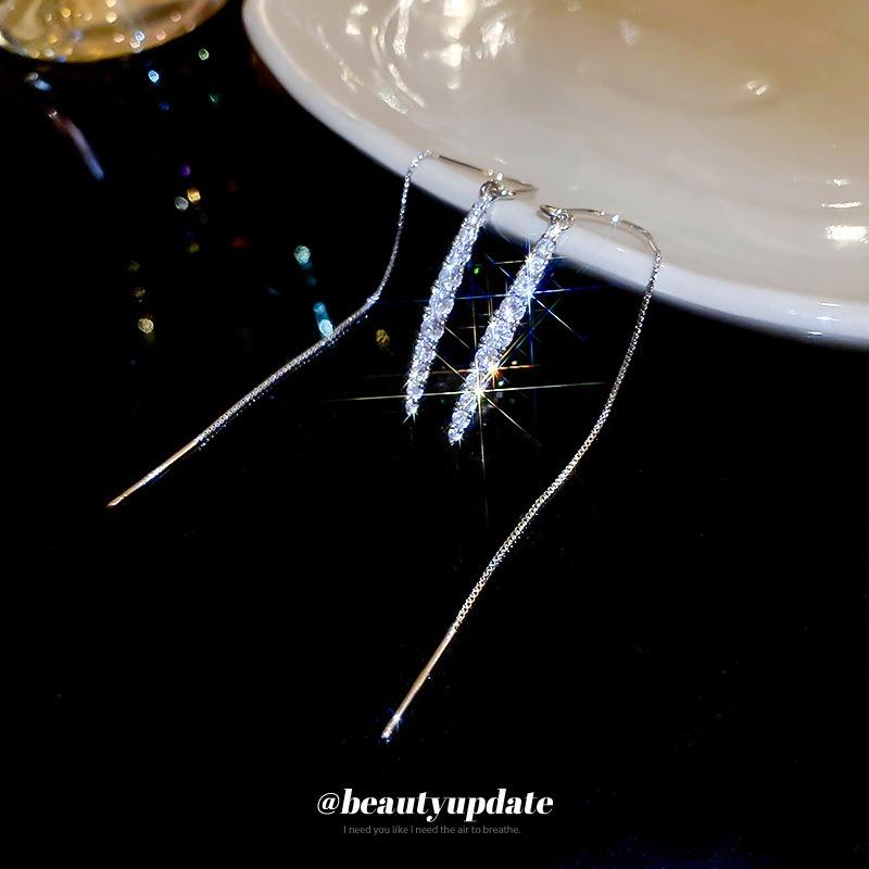 Silver Needle Water Drop Zircon Chain Fringed Ear Line New High-end Earrings Korean Light Luxury Atmosphere Earrings
