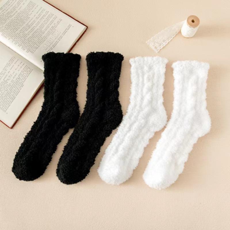 Women Socks Winter Fleece Fuzzy Socks Female Autumn Happy Funny Middle Thick Tube Warm Home Black White Floor Soft Sleep Sock