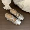 French Flat-soled Silver Single Shoes Women's 2025 New Summer Skirt Mary Jane Small Leather Shoes Ballet Beanie Shoes