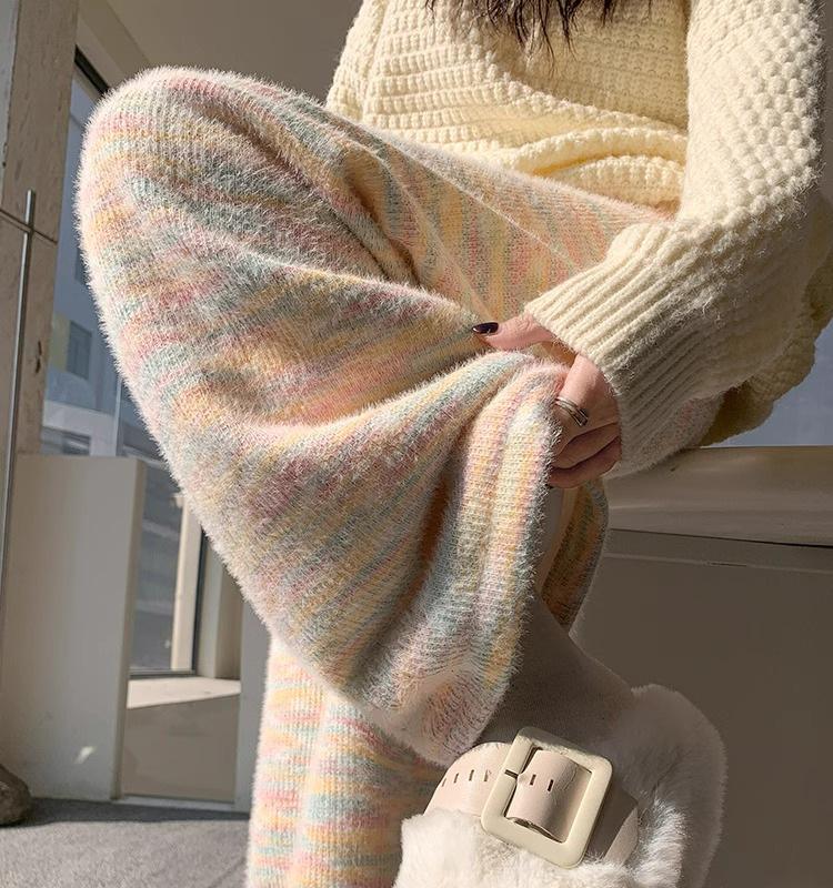 

145 Плюс Вельвет Радужный Клейкий Рис Спортивные Штаны - XS Женские Брюки с Высокой Посадкой и Широкими Штанинами для Осени/Зимы L (recommended 111-120 lbs)