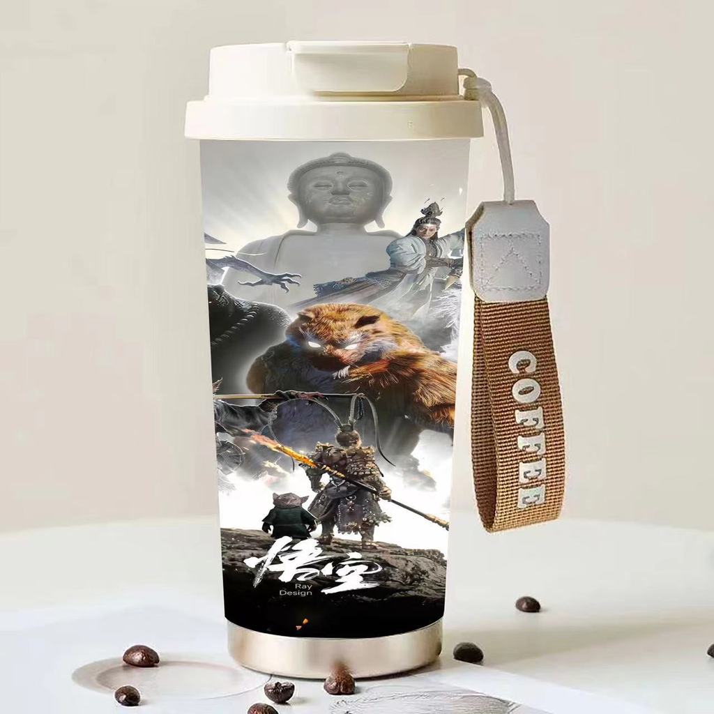 

Nezha Water Bottle Stainless Steel Vacuum Flask With Straw For Home Office Use Style E