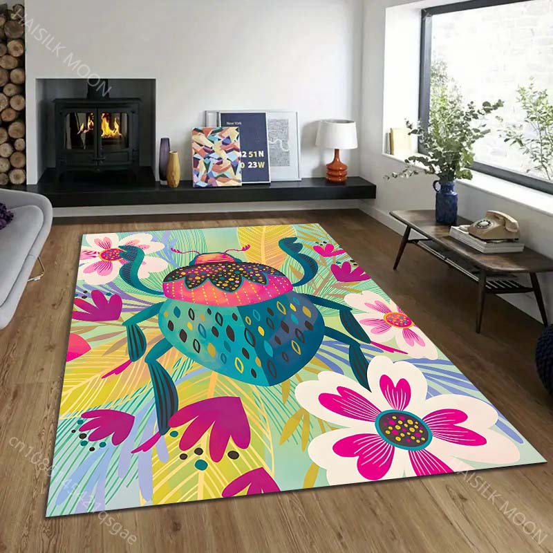 Multiple sizes Colorful Floral Beetle Rug Pattern Carpet for Living Room Bedroom Sofa Home Decor Non-slip Floor Mat Luxury Gift
