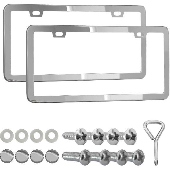 2PCS Matte Black License Plate Frames, License Plate Holder, 2 Holes Car Licence Plate Covers with Screws Washers and Caps, Universal Car Accessories