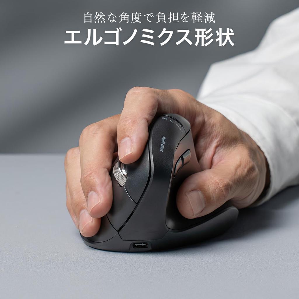 Sanwa Direct Ergonomic Wireless Mouse with Tilt Bluetooth Silent 5 Buttons Mac Wheel, High-Speed Scrolling, 2.4GHz, Operation, (Back/Forward Buttons),