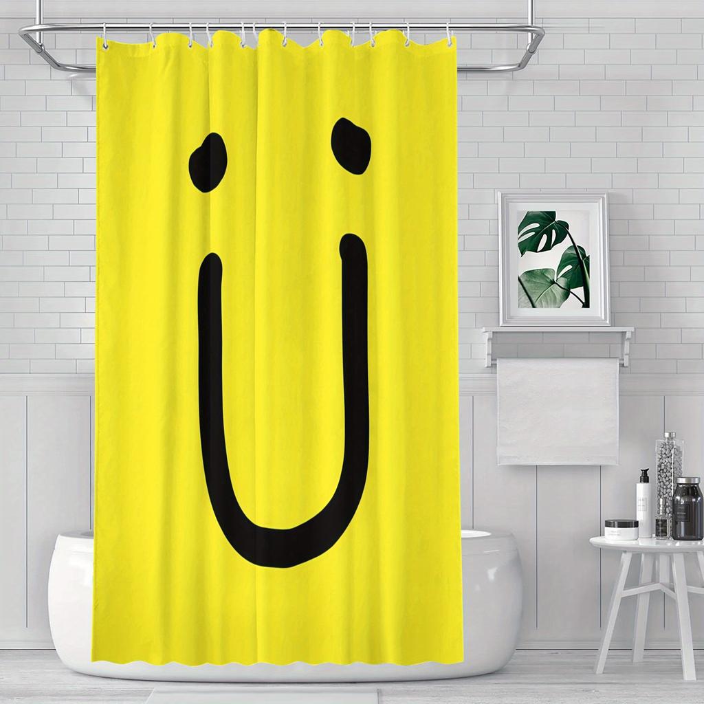 Bright Yellow Smile Face Shower Curtain – Fun & Playful Bathroom Decor, Easy-Clean Polyester, Includes Hooks