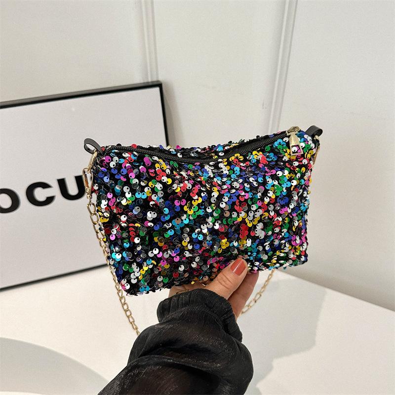 Personalized Sequin Small Bag for Women's New Niche Texture One-shoulder Crossbody Bag Temperament Simple Chain Small Square Bag