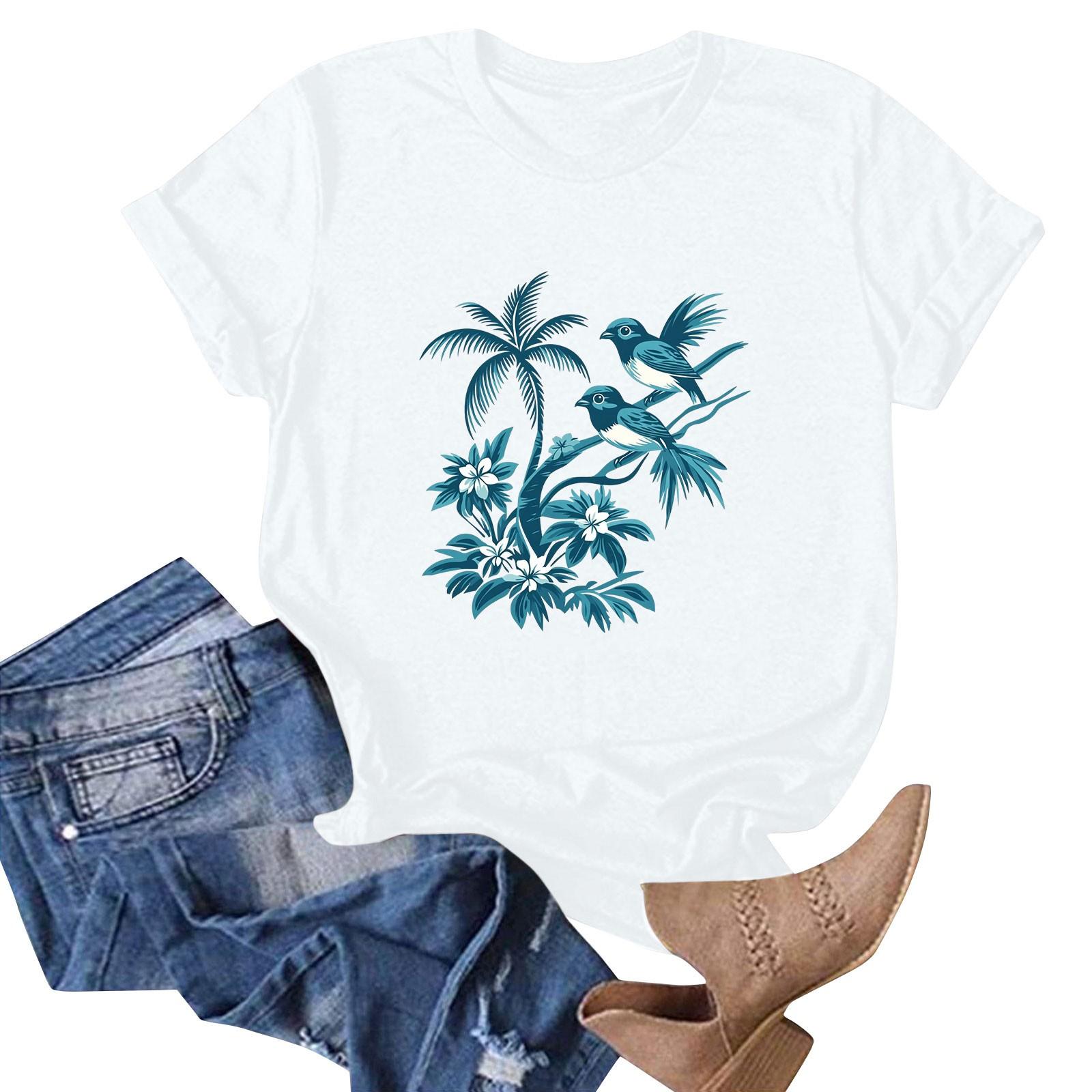 

Женская мода повседневная гавайская футболка с коротким рукавом и принтом, топ, футболка с коротким рукавом XXL белый