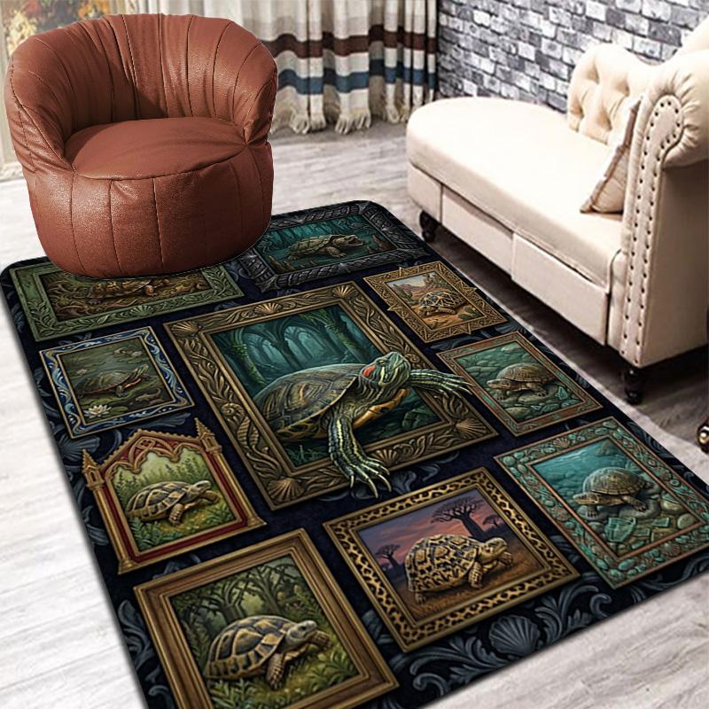Turtle Art Collection Pattern Rug Floor Mat for Living Room or Bedroom Soft and Comfortable Carpet a Gift for Birthday and Holiday.