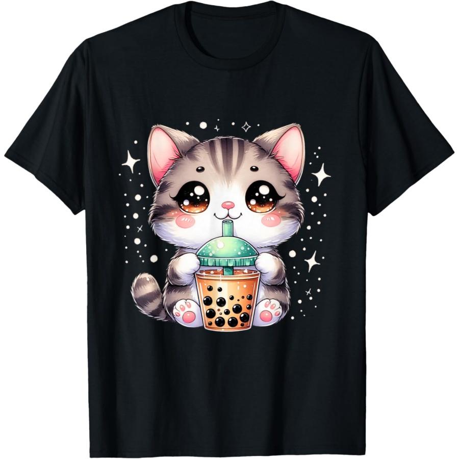 Cute Cat Boba Tea Girl Women Japanese Anime Graphic T-Shirt S