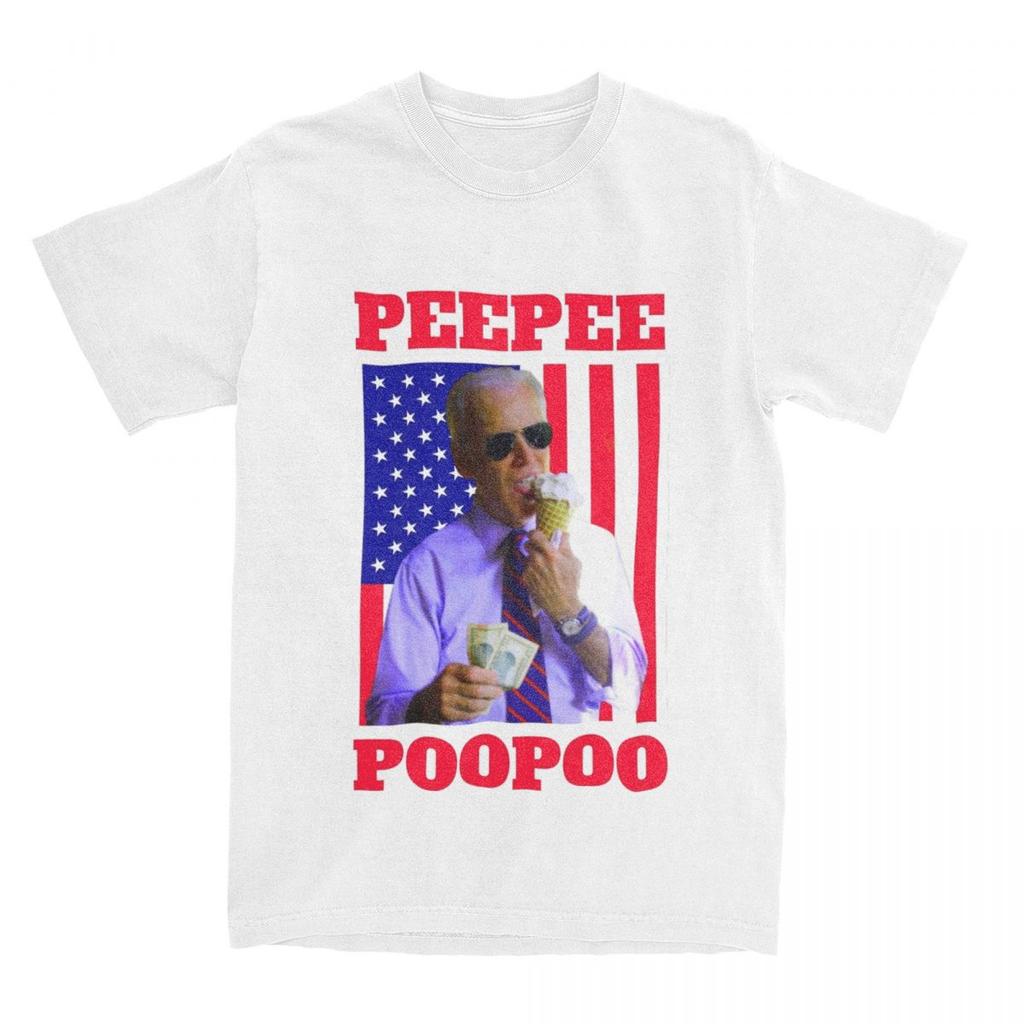 Biden PeePee PooPoo Pánská trička Čistá bavlna Chladivá trička Kulatý výstřih Vtipná meme trička Krátký rukáv Oblečení Nápad na dárek