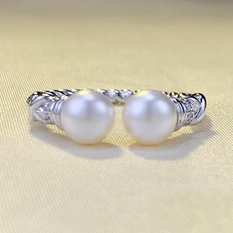

Zhuozhifan S925 Silver Open Ring with 6mm Pearl, European & American Style Adjustable