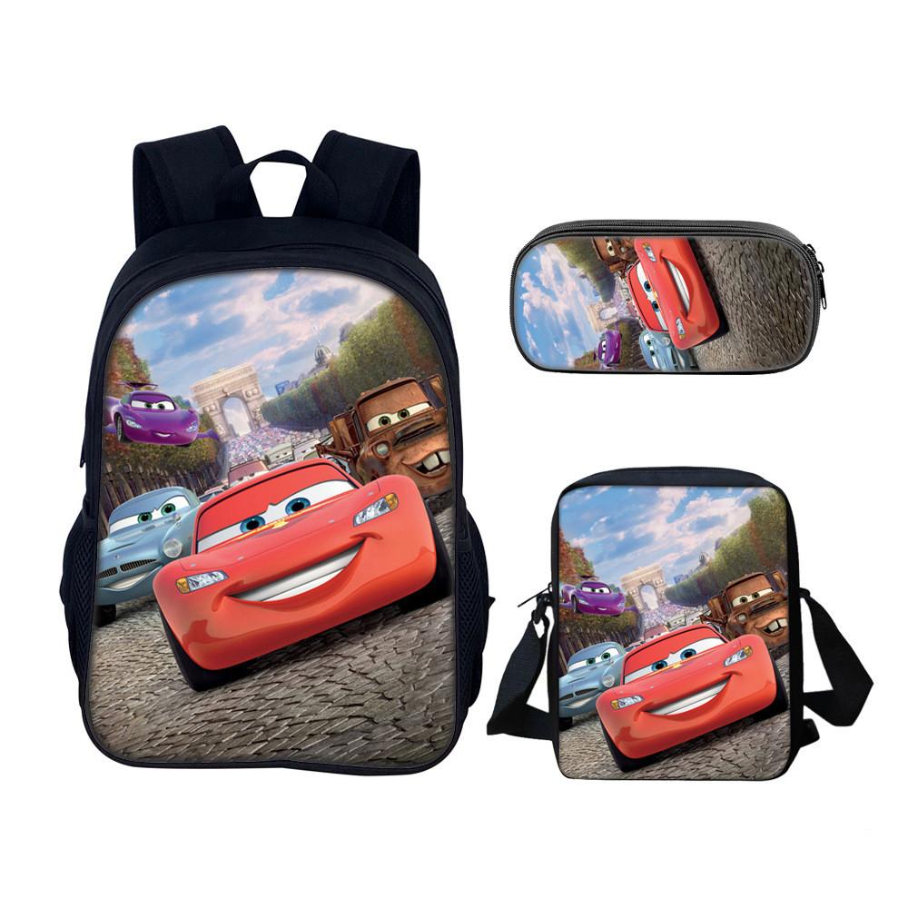 Set Zaino per Bambini con Personaggi di Film Cars in Materiale di Nylon con Spallacci Regolabili per Bambini