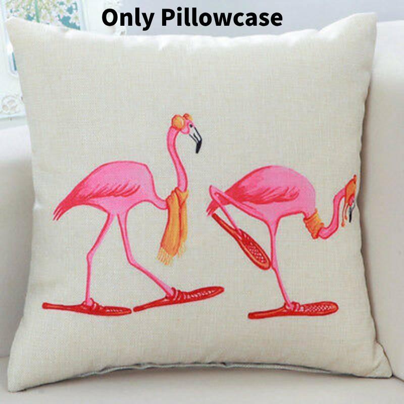 Adorable New Ins Flamingo Cartoon Soft Linen Throw Pillow For Cozy Sofa Decor