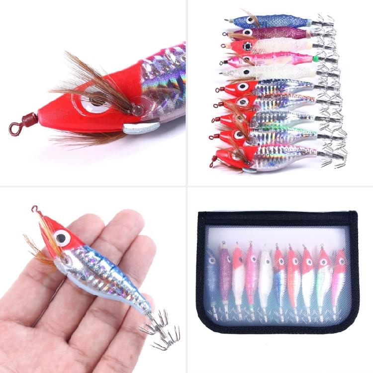 10Pcs Fluorescent Squid Luminous Squid Jigs Shrimp Prawn Lures Saltwater Lures
