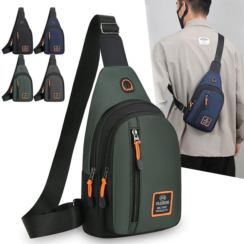 Multi layer Chest Bag Men's New Korean Version of Joker Chest Satchel Waterproof and Wear Resistant Oxford Cloth Small Shoulder Crossbody Bag.
