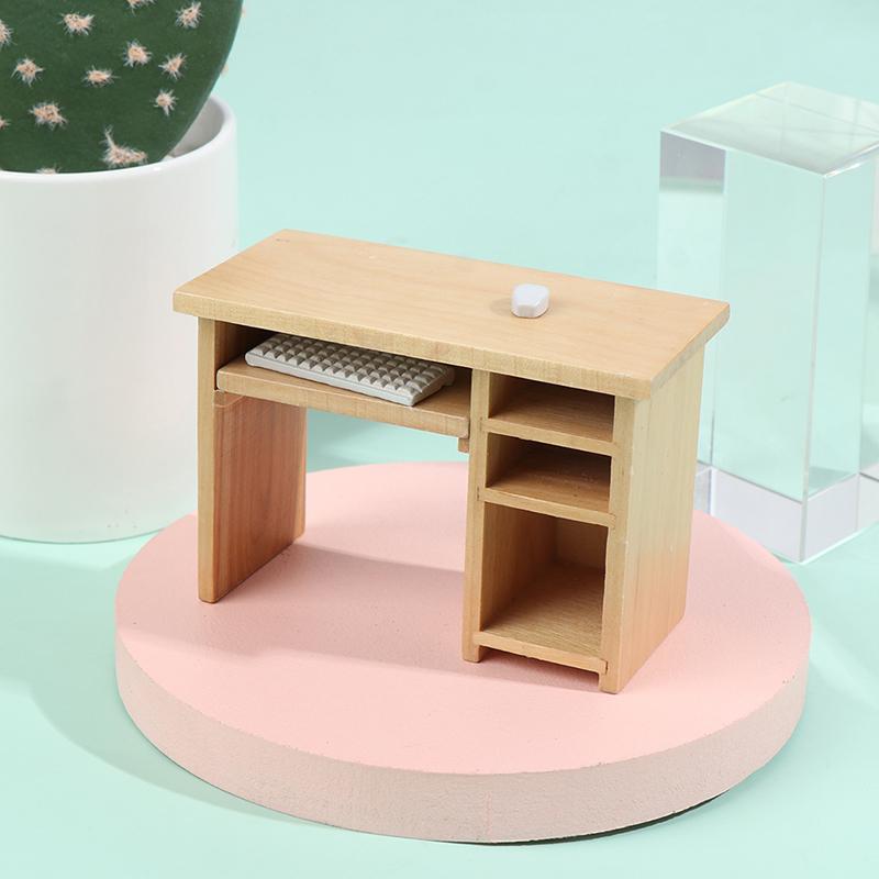 1/12 Dollhouse Miniature Desk With Keyboard And Mouse Wooden Toys Furniture