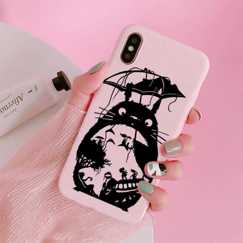 Χαριτομένο Θήκη Κινητού Ghibli Miyazaki Anime Totoro Για iphone 12 11 Pro Max Mini XS 8 7 6 6S Plus XR Ματ Καραμελέ Ροζ Σιλικόνης
