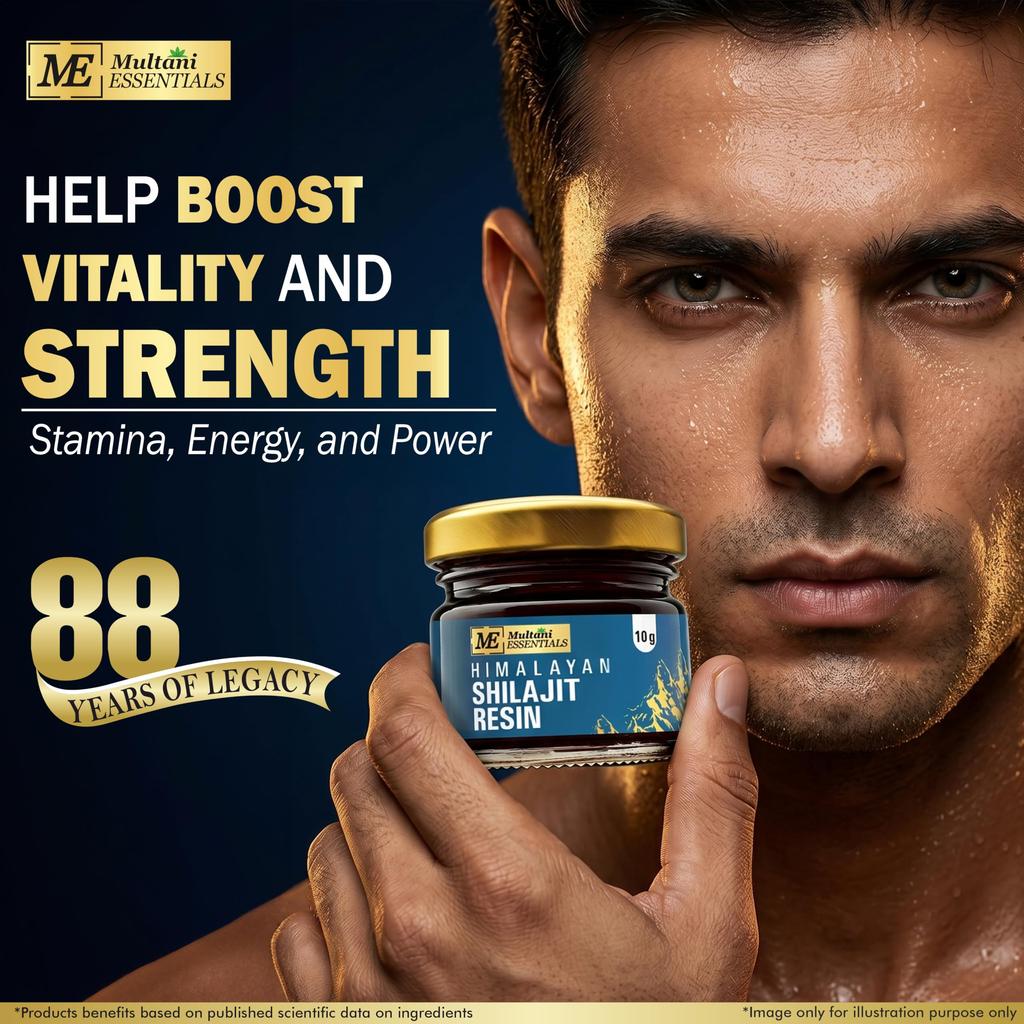 Multani Essentials Himalayan Shilajit Resin 10g with Ashwagandha, Gokhru, Haldi, Safed Musli | Stamina, Energy, and Power | Supports Rejuvenation |