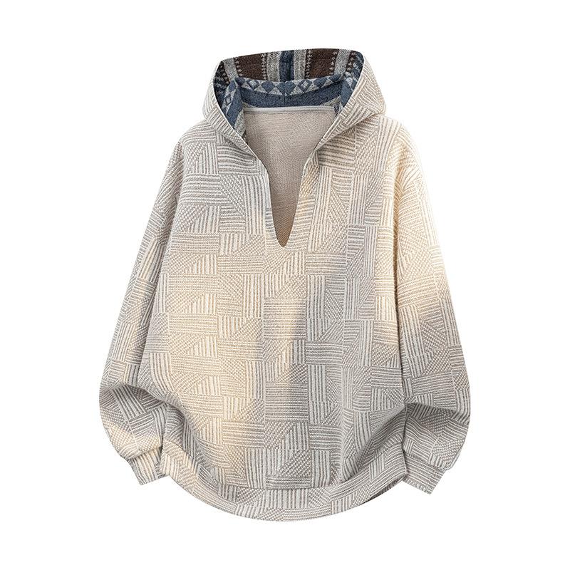 Men Autumn Geometric Textured Hoodie S
