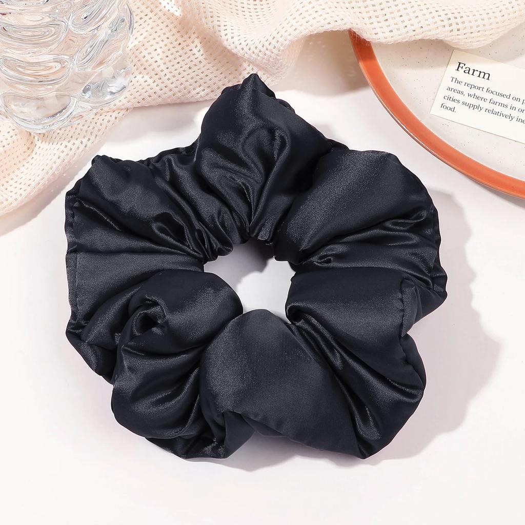 Weiches Kissen Elastisches Haarband Scrunchie für Frauen Luxus Design Große Blume Gefüllt Baumwolle Einfarbig Satin Pferdeschwanzbinder Accessoires