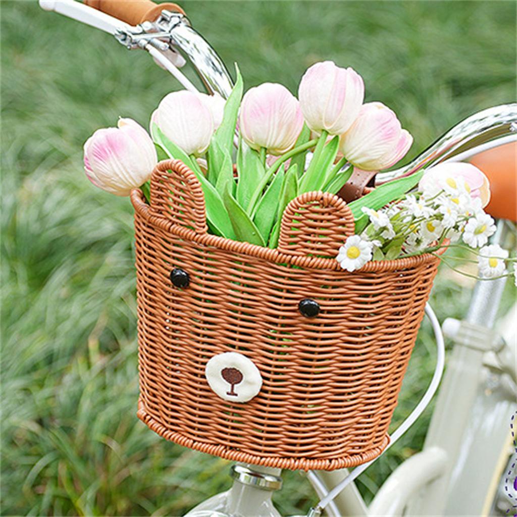 Vintage Woven Front Basket for Kids Bike Natural Rattan Bicycle Basket with Metal Bracket Fits Balance Bike Children Bicycle Accessories