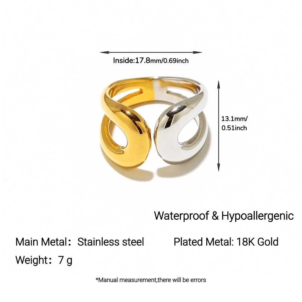 Yingtai Round Geometric Stainless Steel Titanium Ring, 18k Gold-Plated - Trendy Niche Women's Jewelry