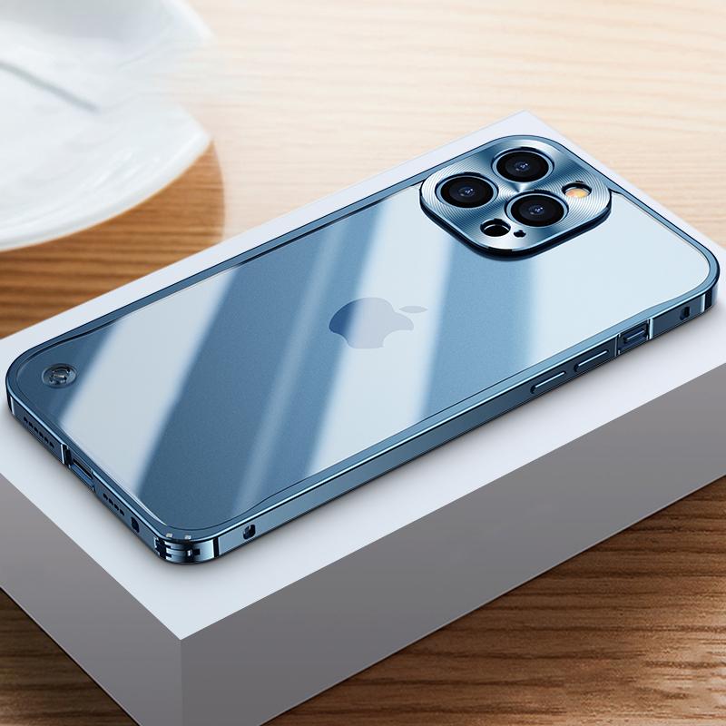 Coque de téléphone à cadre métallique Pour iPhone 17 11 12 13 14 15 16 Pro Max Alliage d'aluminium Protection Complète de l'Objectif Coque Arrière Métallique Plaqué Pour iPhone 13 mini