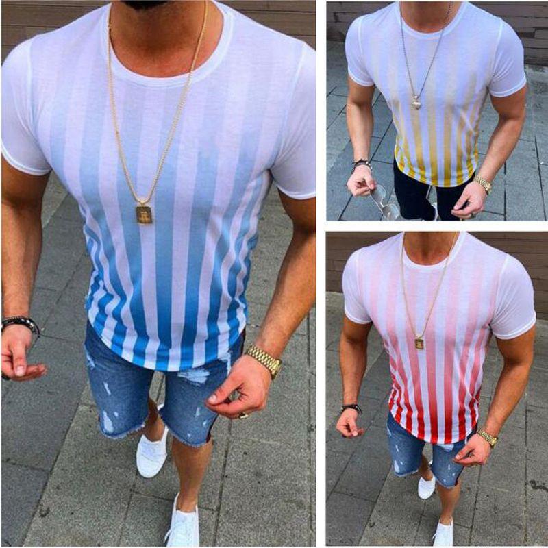 Herren Sommer Freizeit Kurzarm Gestreift Slim Fit Fitness Sport T-Shirt**