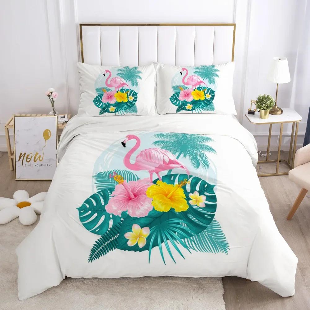 Pink Bird Flamingos Bedding Set Cartoon Bedspread Single Twin Full Queen King Size Bedclothes Child Kids Girl Bedroom Bed Set