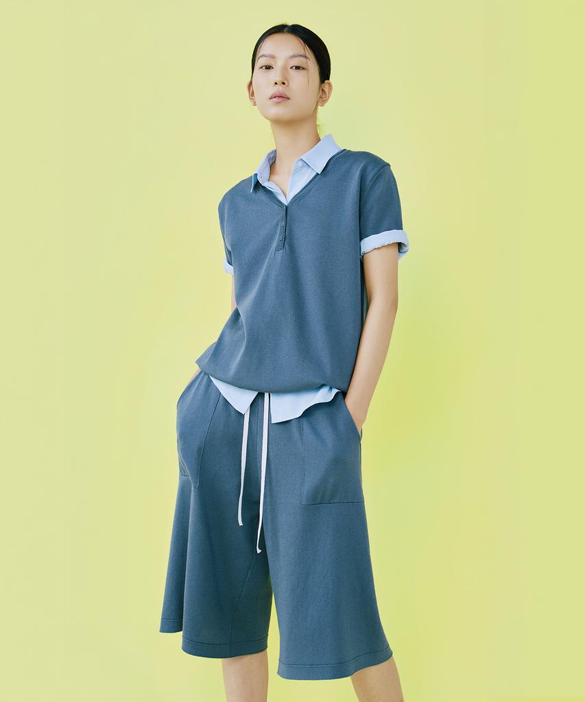 Diale Refine Bermuda Pants - Blue Grey