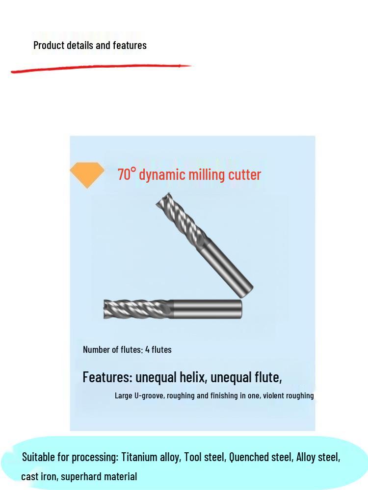 70-Degree 4-Flute Tungsten Carbide Milling Cutter for CNC Roughing of Titanium Alloy & Stainless Steel