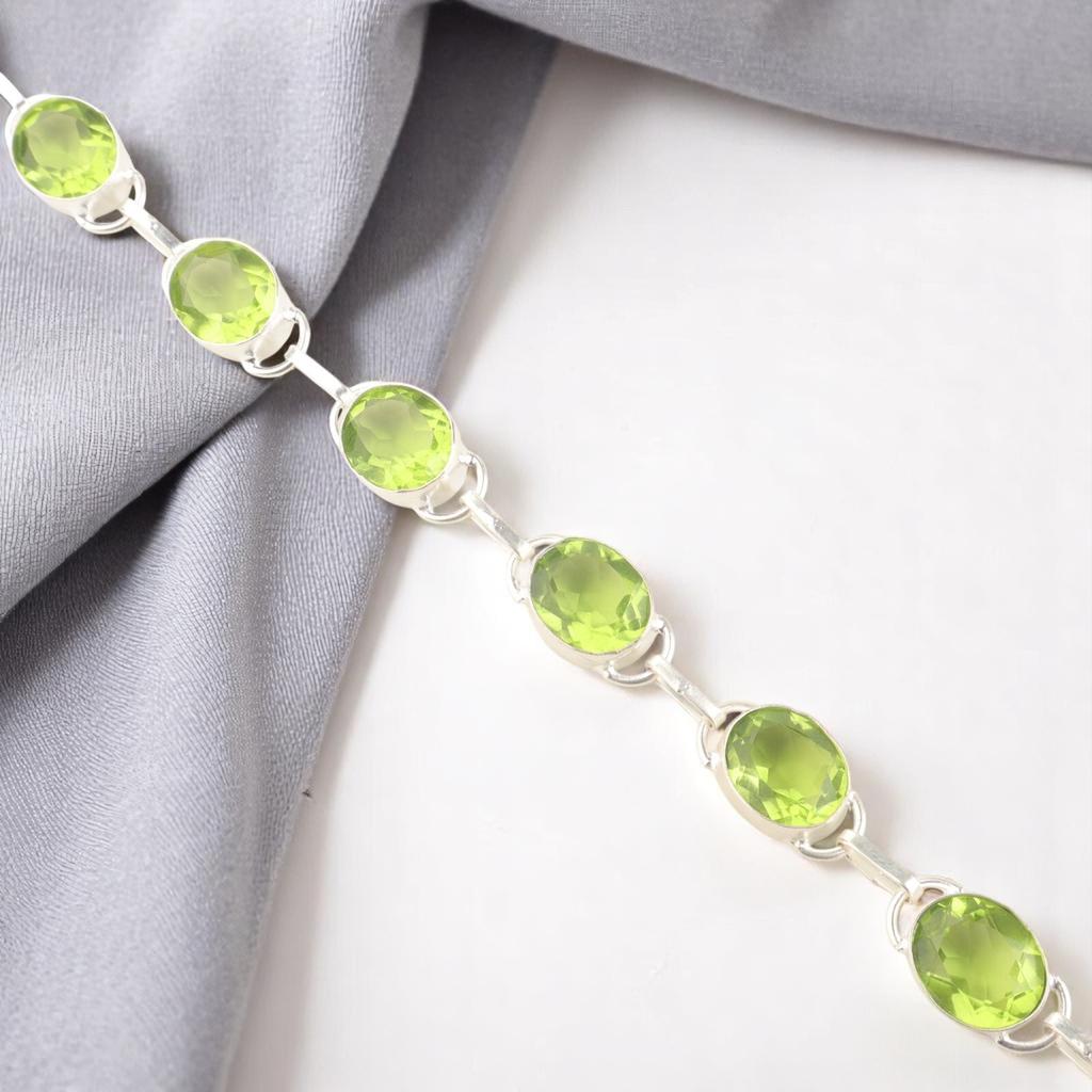 Peridot Gemstone 925 Sterling Silver Jewelry Handmade Bracelet 8" Gift For Wife RB-10-13