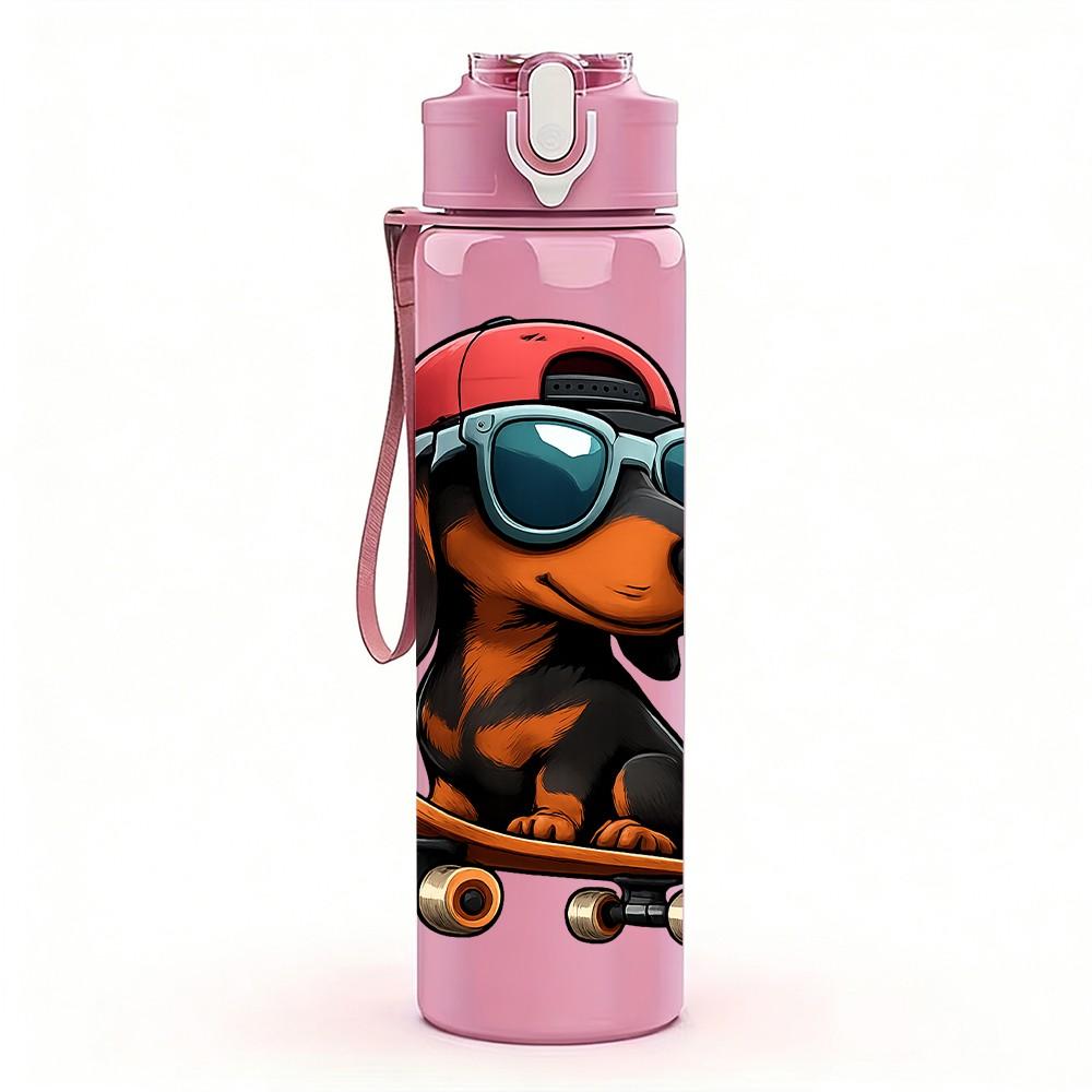 1PC Sunglasses Dachshund Dog 750ml Color Plastic Sports Water Bottle Leakproof Flip Straw Lid Suitable for Sports Office Home Use