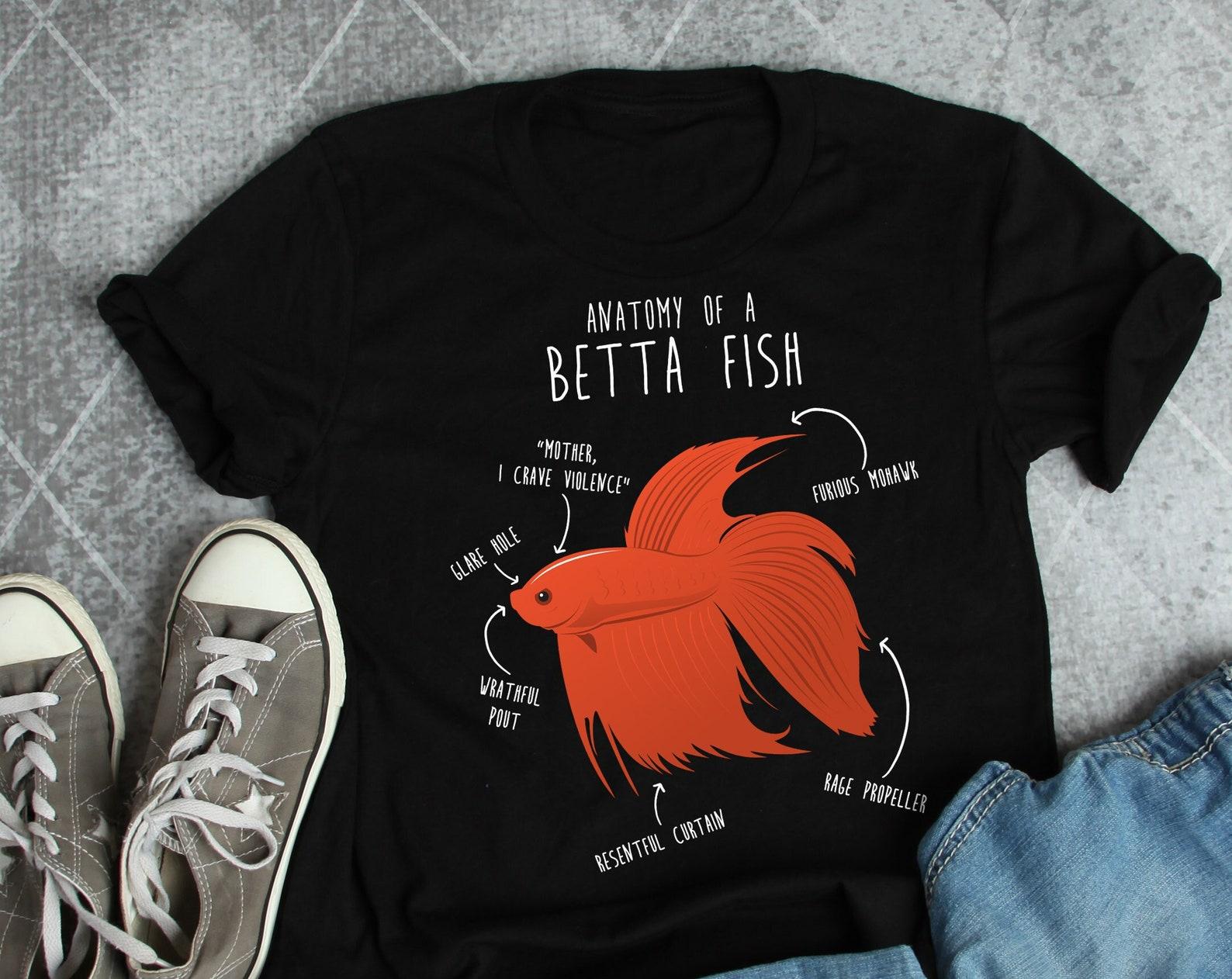 Betta Fish Shirt, , , Funny Betta Lover Gift, Cute Pet Siamese Fighting Fish T-shirt, Tropical Aquarium Tank Tshirt, Anatomy 150