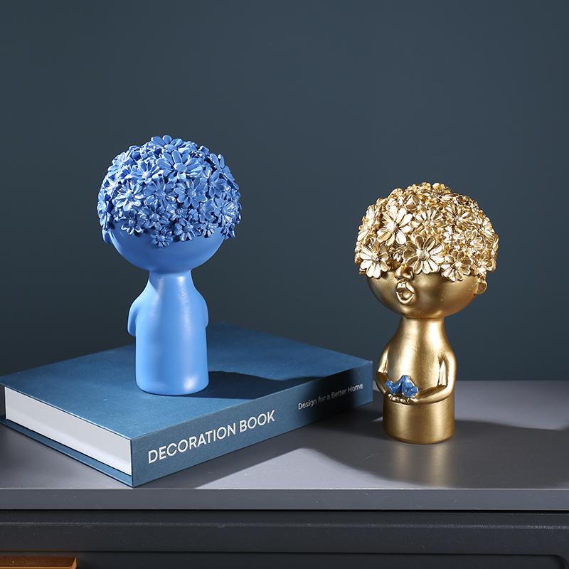 Nordic Flower Head Character Resin Adornments Home Livingroom Desktop Figurines Crafts Office Coffee Table Ornaments Decoration