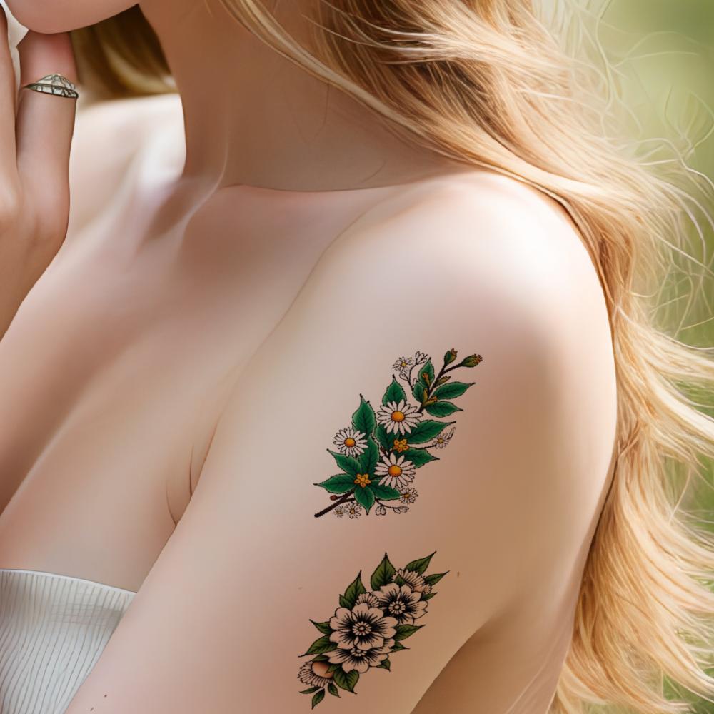 28pcs Temporary Tattoo Waterproof Long-lasting Body Stickers Sunflowers Lilies Daisies For Adults Women Chest