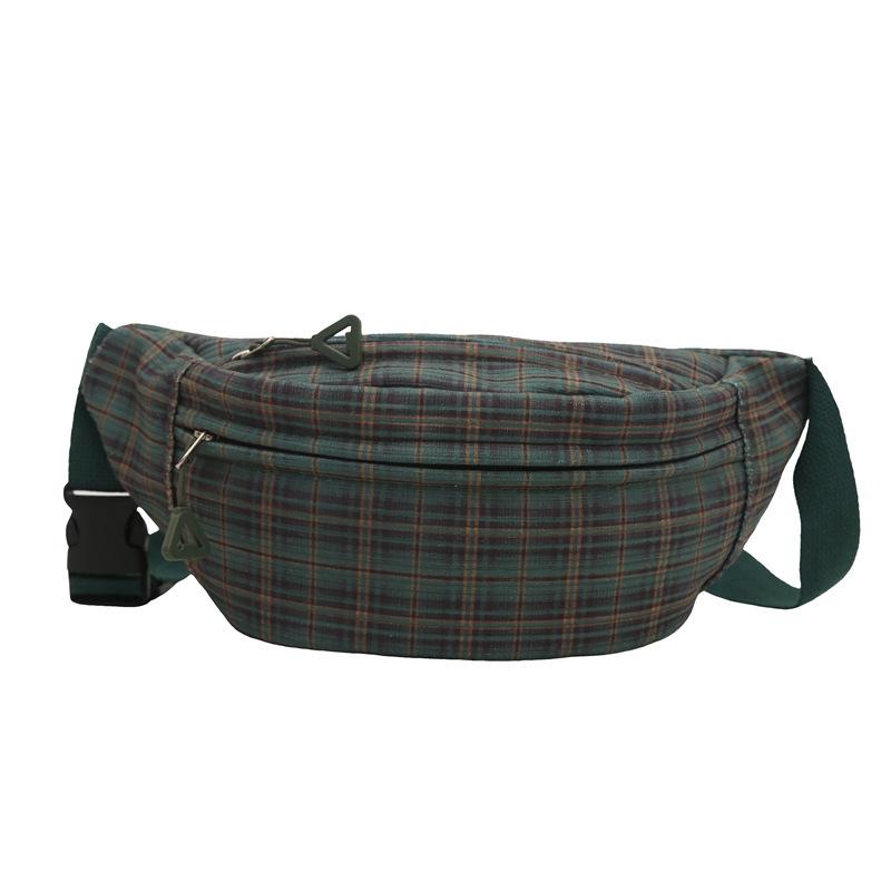 2025 Autumn New Retro College Style Plaid Foreign Style Personalized Plaid Trend Large Capacity Breast Bag Women's Fanny Pack