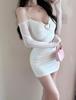 Elegant Off-the-Shoulder Mesh Bodycon Dress with Long Sleeves